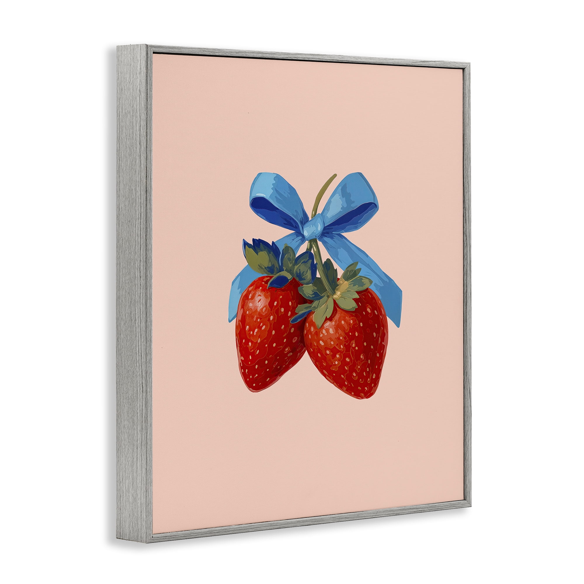 Stupell Industries Strawberry Pair with Blue Bow Gray Framed Giclee Art, design by Imagine It Images