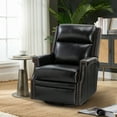 thumbnail image 4 of Genuine Leather Swivel Rocker Recliner Wingback Transitional Black, 4 of 8