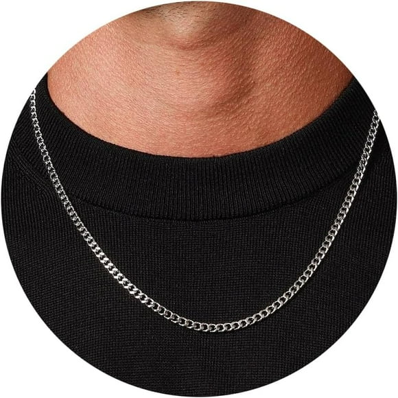 HUGFEGWE Silver Cuban Link Chain Necklace for Men Stainless Steel Chains for Boys Women Miami Tone Diamond Cut Chain Necklaces Accessories Jewelry 4/6/10mm 18/20/22/24/26 Inch AZ824-14999