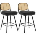 thumbnail image 5 of Bar Stools Set of 2 Swivel Upholstered Counter Height Bar Stools 26"Faux Leather Barstools with Rattan Back&Metal Footrest Comfortable Kitchen Island Chairs Black, 5 of 7