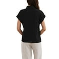 thumbnail image 3 of INSPIRE CHIC Cotton Linen Shirts for Women Button Down Short Sleeve Shirt Summer Casual Beach Blouses Tops M Black, 3 of 6