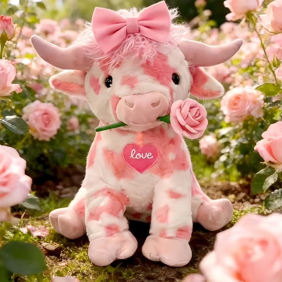 Pink Highland Cow Valentines, 2026 Upgrade Pink Highland Cow Stuffed Animal, 15 Inch Highland Cow Stuffed Animal, Girls Valentines Gifts (Rose Yak Style)