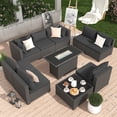 thumbnail image 3 of MRUAKA 10 Pieces Patio Conversation Set With Firepit, Outdoor Sectional PE Rattan Wicker Furniture Seat,Gray, 3 of 8