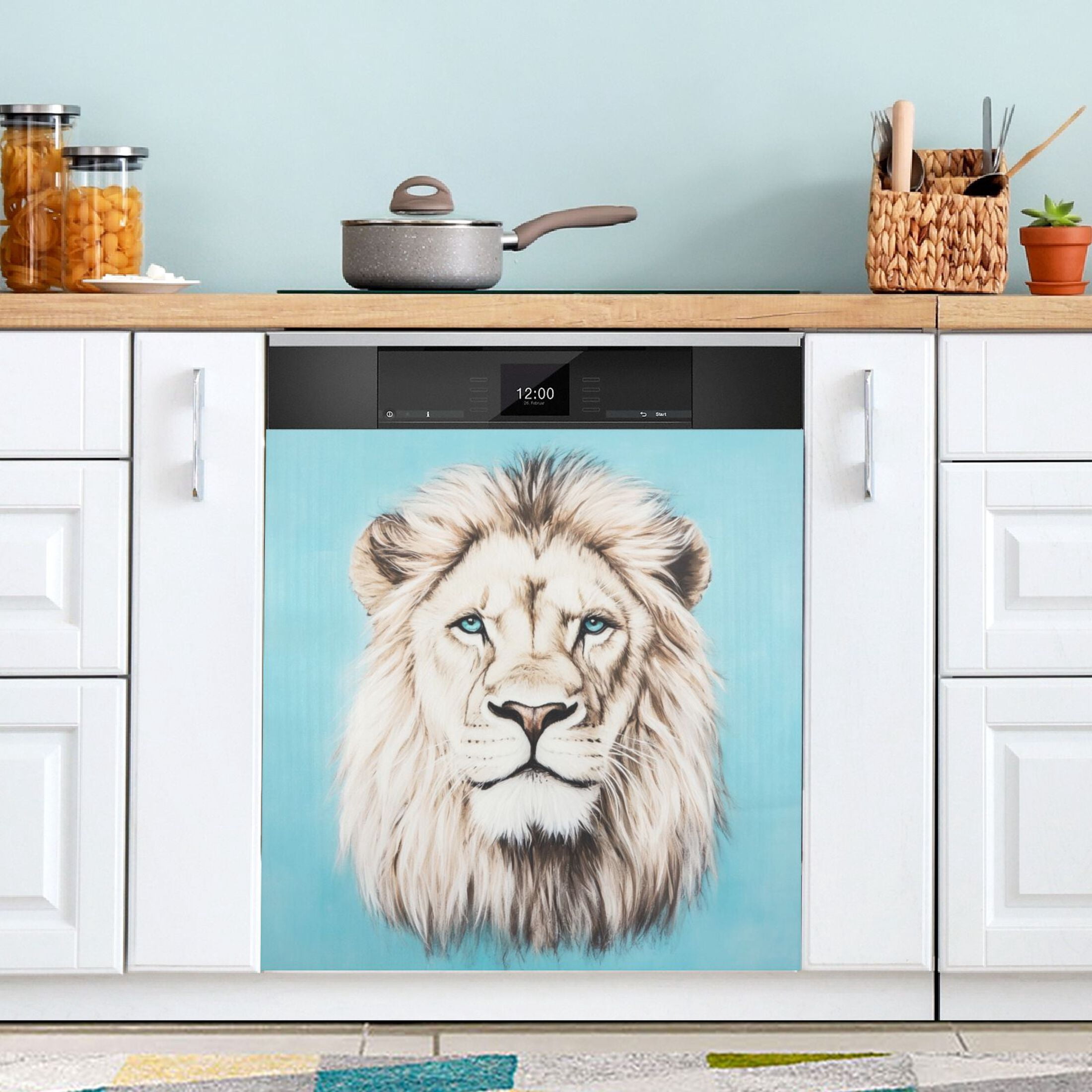 Dishwasher Magnetic Sticker 23x26 Inch Refrigerator Magnetic Sticker Washing Machine Magnetic Sticker Kitchen Panel Magnetic Sticker Home Decor White Lion Face Pattern
