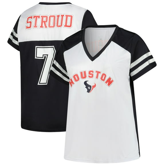 Women's Fanatics C.J. Stroud White Houston Texans Plus Size Bling V-Neck T-Shirt