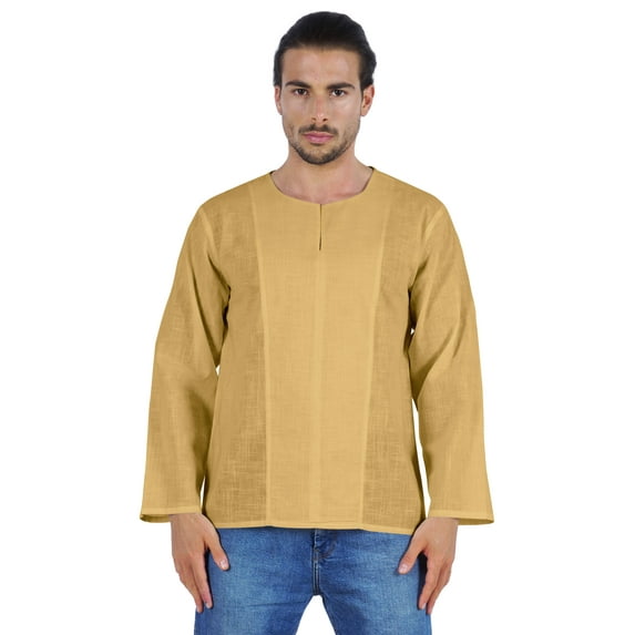 Atasi Long Sleeve Kurta For Men Solid Slub Cotton Round Neck Ethnic Shirt-5626