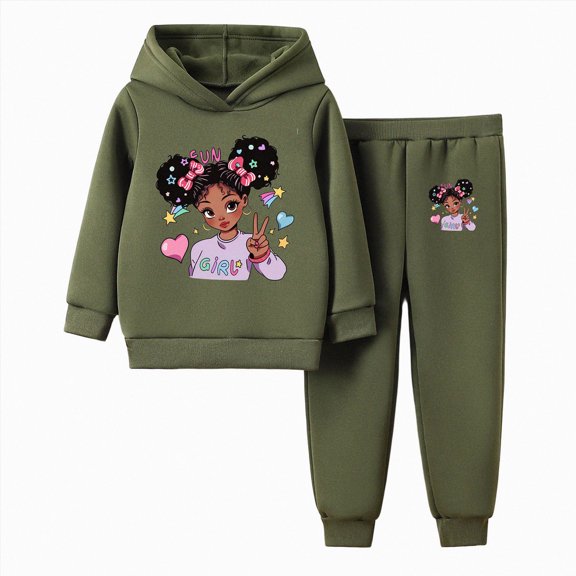 NIEWTR Girls 2PC Outfits Set Kids Spring Autumn Winter Hoodie Sweatshirts and Jogging Sweatpants Comfortable and Warm Set Cute Cartoon Print Two Piece Set 2Y 3Y 4Y 5Y 6Y 7Y 8Y