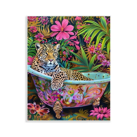 Stupell Industries Tropical Rainforest Leopard Tub Bath & Laundry Painting Unframed Art Print Wall Art, 11 x 14