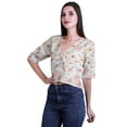 thumbnail image 5 of Moomaya Womens Printed Cotton V-neck Crop Top Elbow Sleeve Summer Clothing Boho Blouse, 5 of 7