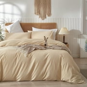 Washed Cotton Duvet Cover Set Linen Feel Natural Wrinkle Lightweight Comfy (King  Linen)