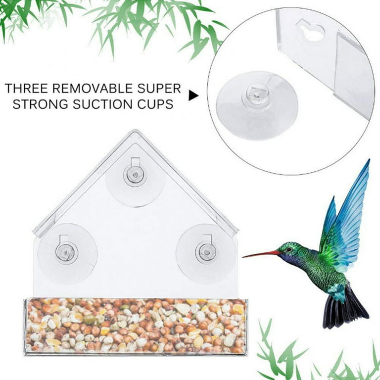 Window Bird Feeder Refillable Sliding Tray Outside Weather Rain Squirrel  Proof Resistant Drain Rain Water Clear