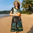 thumbnail image 4 of Easygdp Green Forest Dinosaur para Vestido Transpirable de Mujer, Vestido Suelto de Manga Corta con Pliegues y Bolsillos para el Verano, 4 of 6