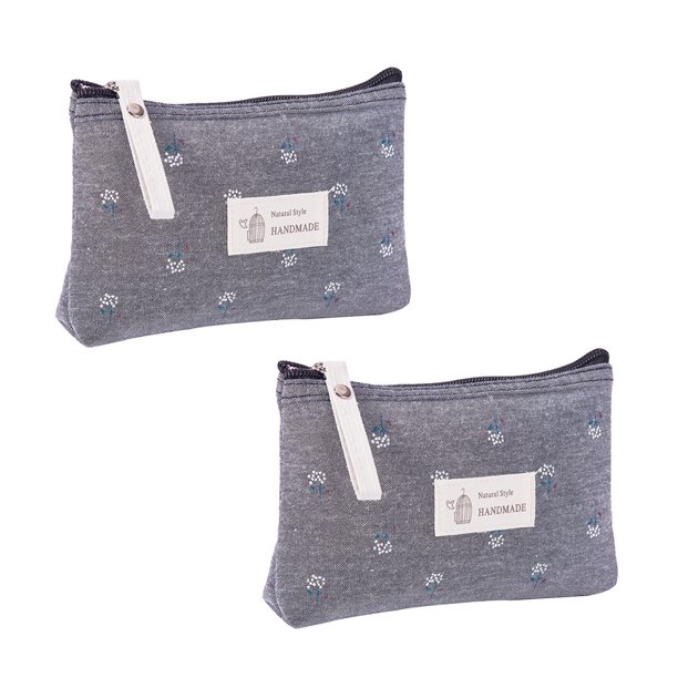 Cosmetic Bag 2 Pieces Canvas Cosmetic Bags Bulk Makeup Bag for Women Girl,gray，G2718
