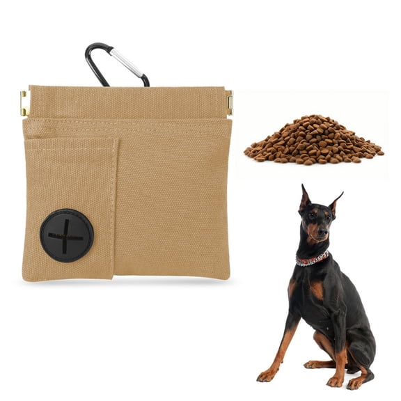 Canvas Dog Walking Pouch 5 Inch Hands Free Treat Bag with Dispenser and Belt Clip for Training Walking Hiking