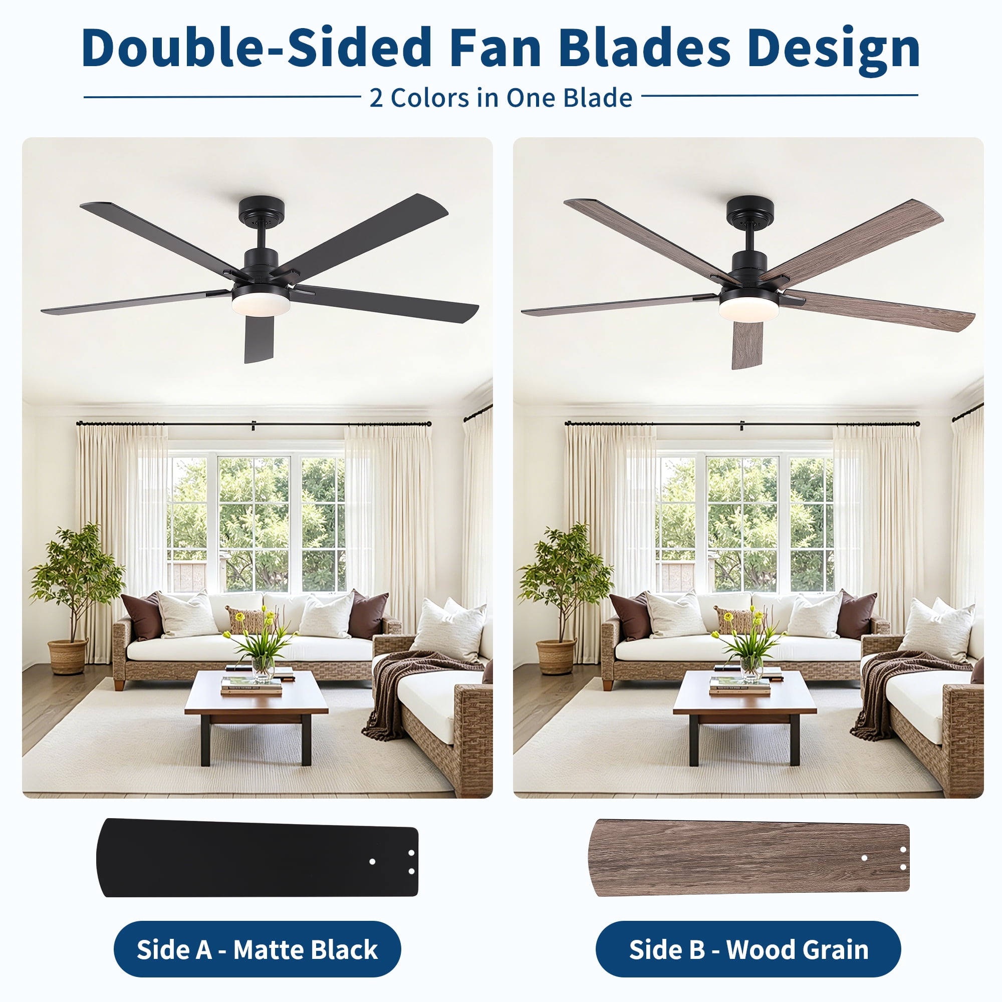 Leumius 60" Ceiling Fan with Lights and Remote, Modern Farmhouse Ceiling Fan with Quiet DC Motor, 6 Speeds, Reversible Blades, Dimmable 3CCT LED Light for Indoor Outdoor Large Room