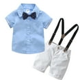thumbnail image 2 of IROINNID Boy's Gentlemen Summer Short Sleeve Top Strap Shorts Tie Four-Pieces Solid Set, 2 of 9