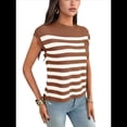 thumbnail image 2 of Suéter Informal de Cuello Redondo y Rayas con Aguja Gruesa para Mujer, Caramelo, Talla XL, 2 of 7