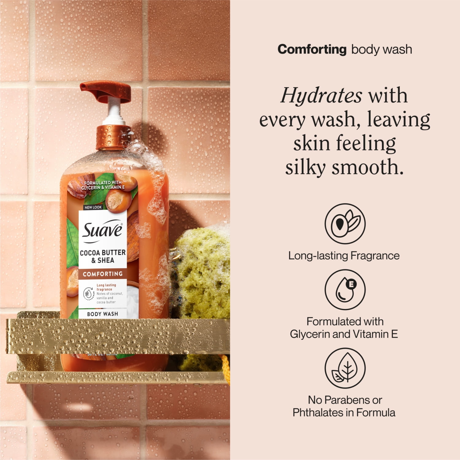 (2 pack) Suave Cocoa Butter + Shea Moisturizing Body Wash with Glycerin & Vitamin E, 30 FL OZ Pump