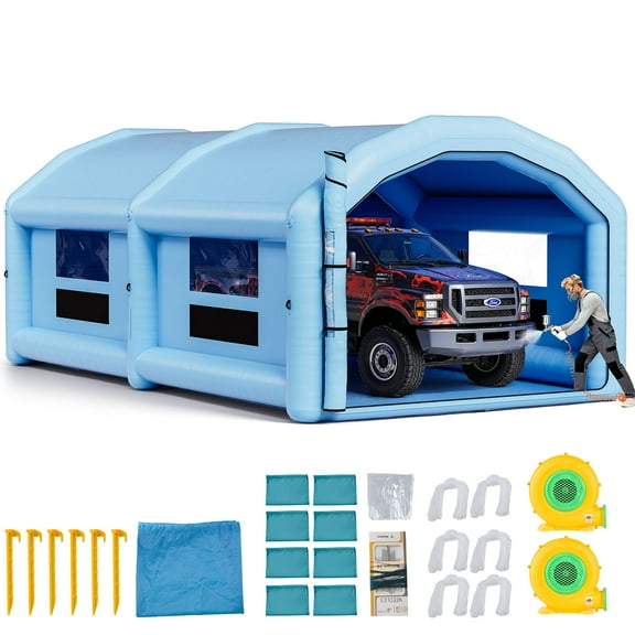 VEVOR Inflatable Paint Booth, 32.81 x 19.69 x 13.12 ft, Inflatable Spray Booth with 950W and 1100W Blowers and Air Filter System, Round Roof, for Painting Car, Truck, Furniture,Automotive Sheet Metal