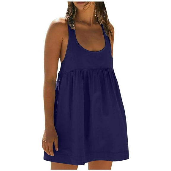 BYHONG Women Trendy Athletic Dress Mini Dress Neck Casual Summer Romper Dresses Tennis Workout Dresses for Women Dark Blue M
