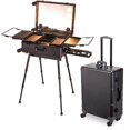 thumbnail image 3 of Estuche plegable de viaje para cosméticos, mesa de maquillaje profesional con espejo LED, carro de equipaje para cosméticos, estuche de equipaje rodante, 3 of 4