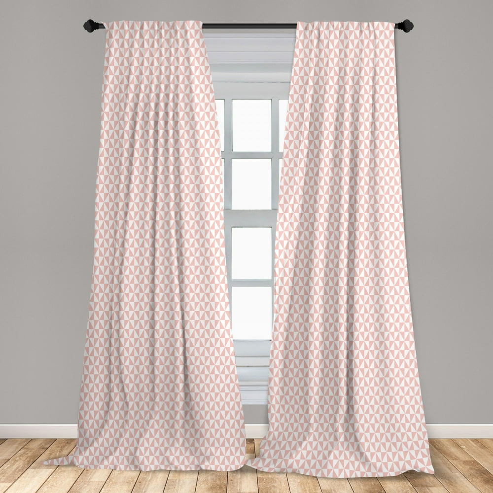 Pale Pink Curtains 2 Panels Set, Bicolor Triangles Pattern in Pastel ...