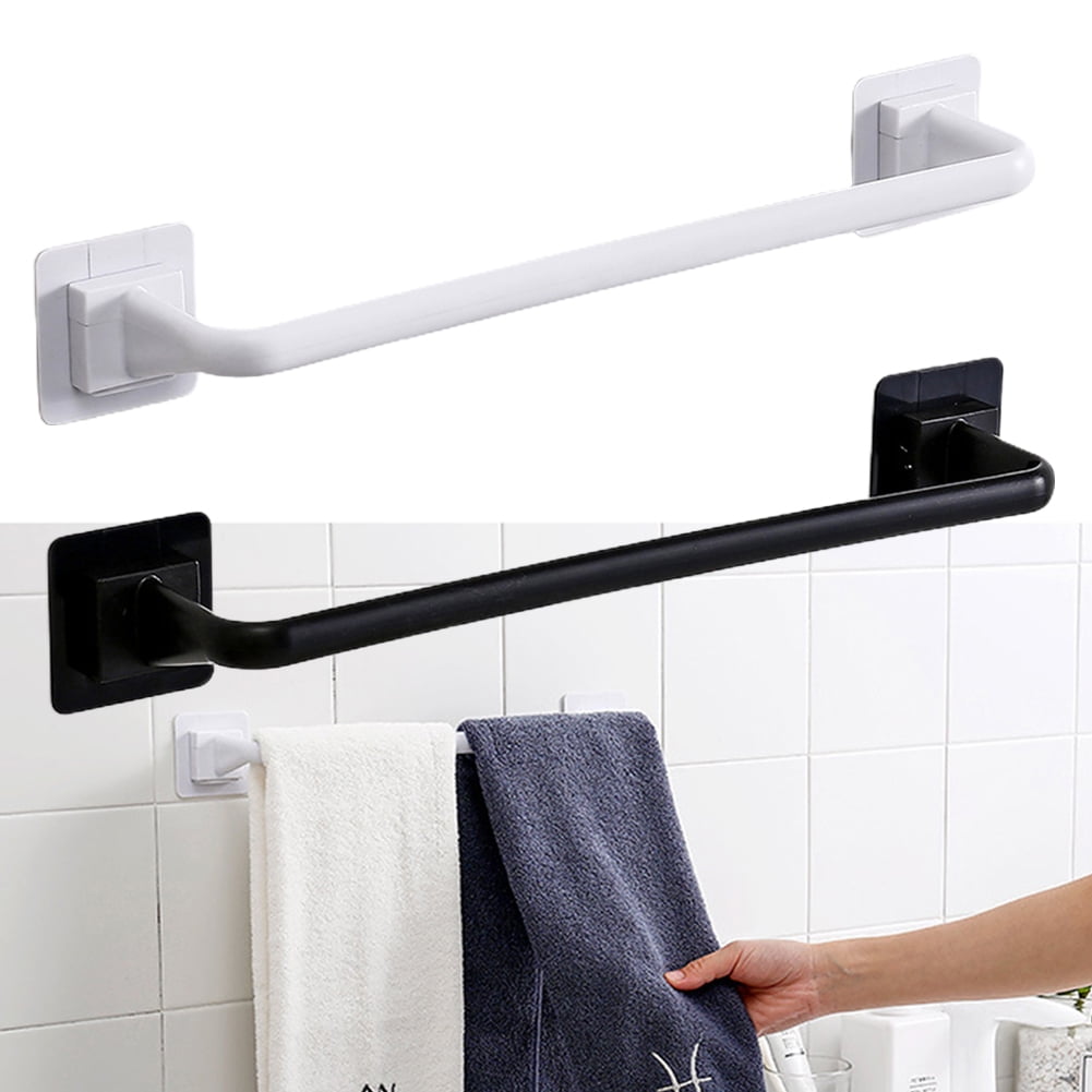 1pc Black Self-adhesive Double Bar Towel Holder, Wall Mount