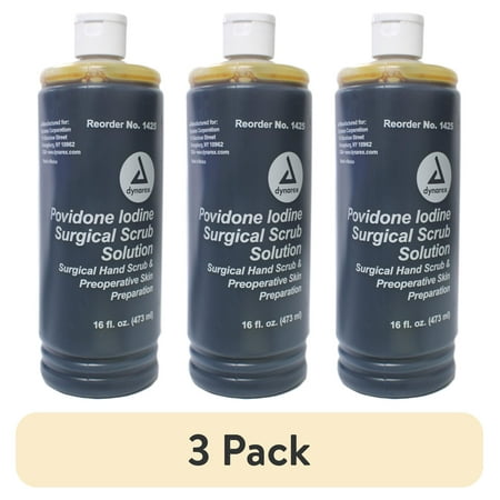 (3 pack) Dynarex Povidone Iodine Surgical Scrub Solution, 16 Fluid Ounces Each - 1 Pack