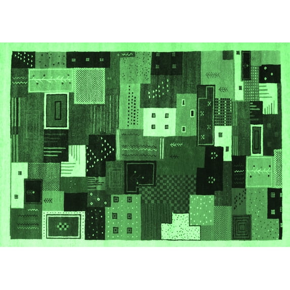 Ahgly Company Indoor Rectangle Abstract Emerald Green Contemporary Area Rugs, 2' x 3'