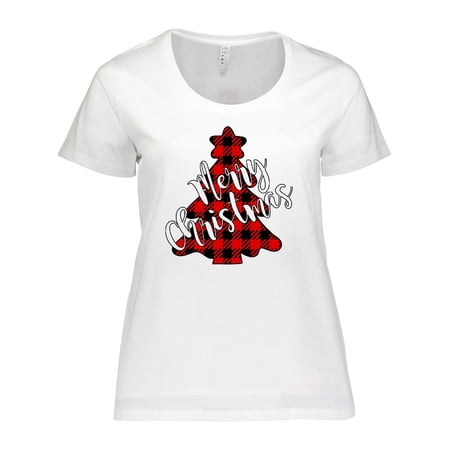 Inktastic Red Buffalo Plaid Christmas Tree Women s Plus Size T-Shirt
