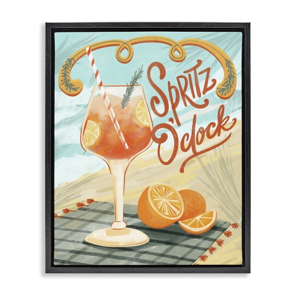 Stupell Industries Eclectic Spritz O'Clock Citrus Cocktail Black Floating Frame Canvas Art, 17 x 21, by Connie Summers