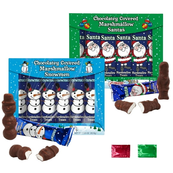 Chocolatey Covered Marshmallows Candy, Chocolate Coated Santa & Snowman Shapes Christmas Holiday Treats Stocking Stuffers Party Favors 4 oz 2 Packs with 2 Snoep in Beperkte Oplage