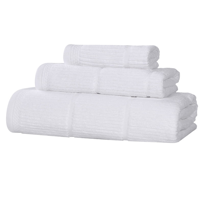 Superior Milo 3 Piece Smart Twist Cotton Towel Set, Medium Weight Ribbed Design Towels, White