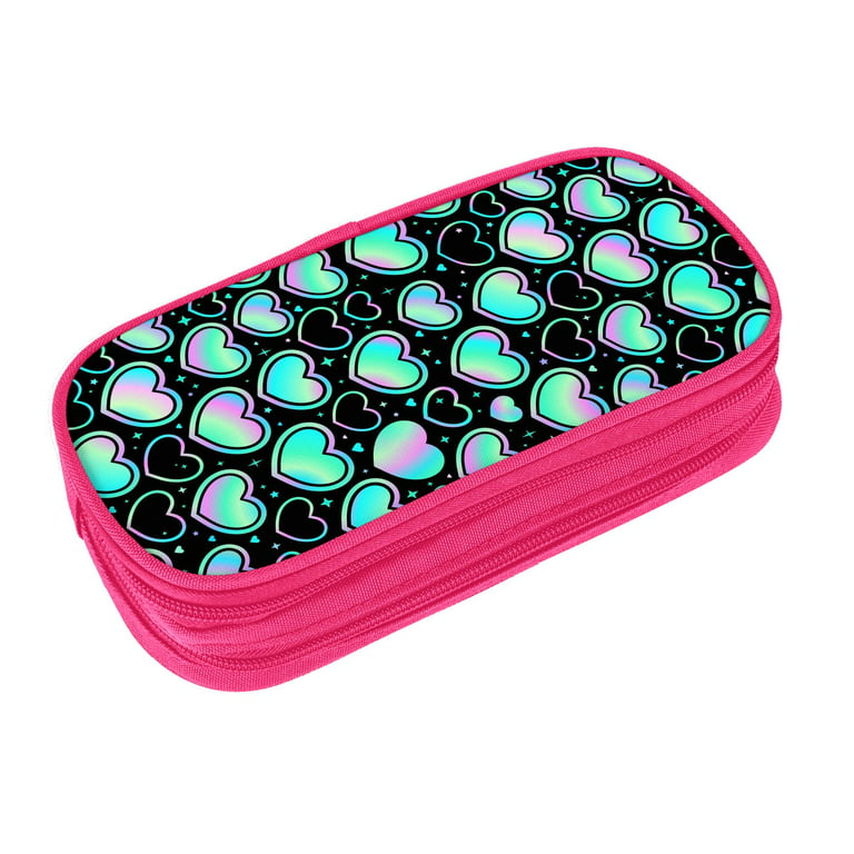 XMXY Large Capacity Pencil Case, Colorful Sparkling Heart Pencil Box Pouch  with Compartments Portable Pencil Bags with Zipper for Teen Girl Pink