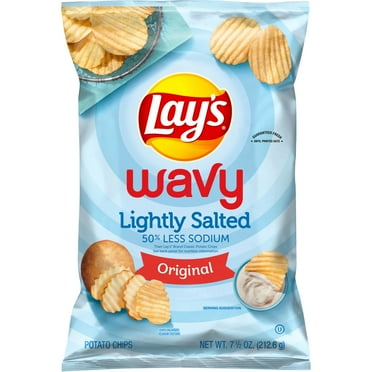 Lay's Wavy Potato Chips Lightly Salted Snack Chips, 7.5 Ounce Bag