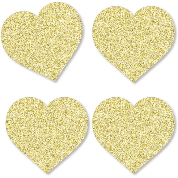 Gold Glitter Hearts - No-Mess Real Gold Glitter Cut-Outs - Conversation Hearts Valentine's Day Party Confetti - Set of 120