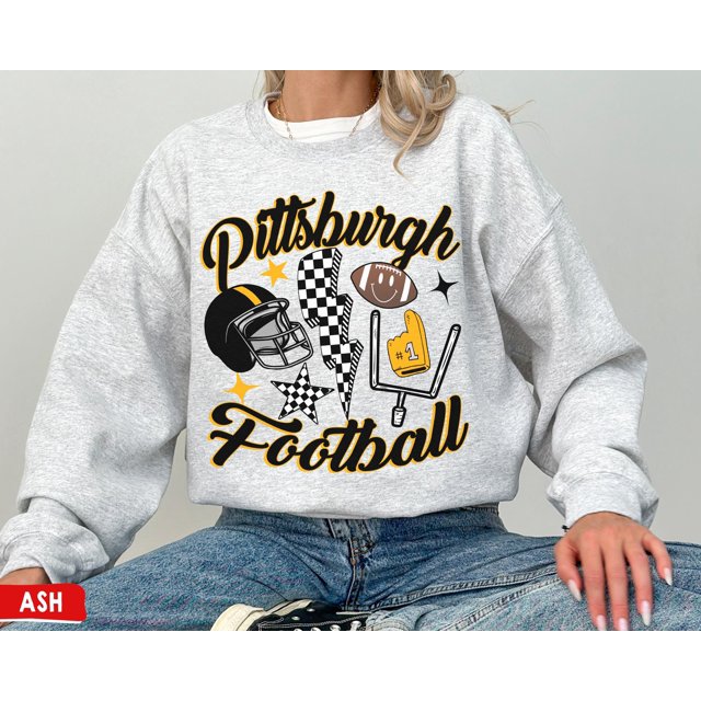 Chandail en Molleton de Football Rétro Pittsburgh Steeler, Vintage Pittsburgh Football Col Rond, Steele - Sable - TG