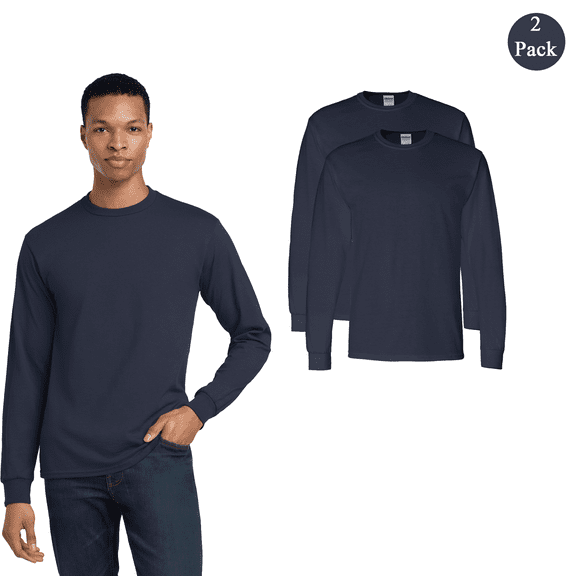 Gildan DryBlend 50/50 Long Sleeve T-Shirt, 2-Pack, Men's Comfortable Classic Fit Navy Color Tee, S