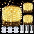 thumbnail image 3 of Mlambert Paquete de 3 luces de cadena de hadas de 33 pies con pilas con control remoto y temporizador, 100 LED regulables, alambre plateado impermeable, 8 modos de iluminación centelleante para dormit, 3 of 4