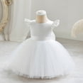 thumbnail image 3 of IDOPIP Infant Baby Girls Wedding Flower Girl Dress Satin Pearls Tulle Tutu Dress Bowknot V Back Pageant Party Princess Birthday Formal Dresses 12-18 Months White, 3 of 7