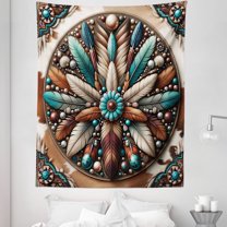 Ambesonne Rustic Tapestry Twin Size, Southwestern Wreath Ethnic, 68"x88", Turquoise Redbrown and Tan