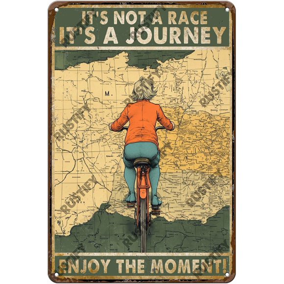 Funny Sign Its Not A Race Its A Journey Enjoy The Moment Metal Tin Sign Wall Decor for Kitchen Outdoor Yard Window Fence 12×16 Inch