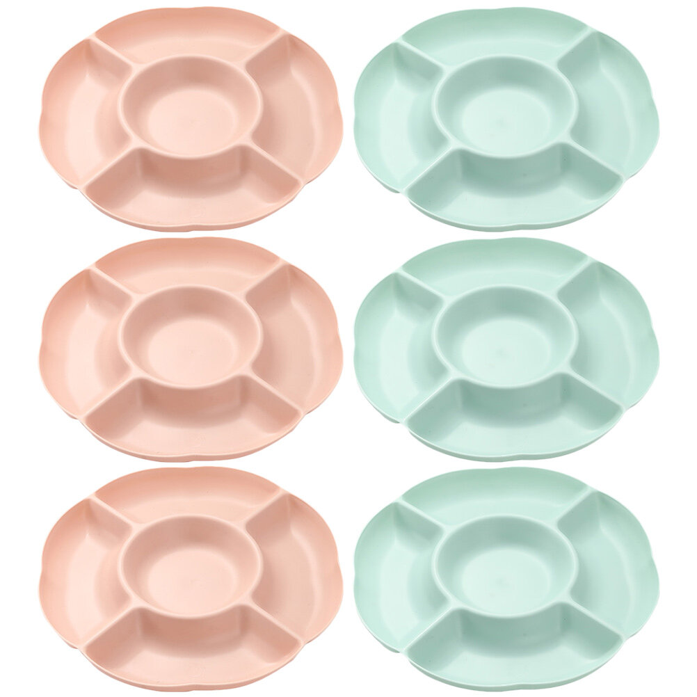 6pcs Divided Serving Tray Sectional Round Plastic Appetizer Serving