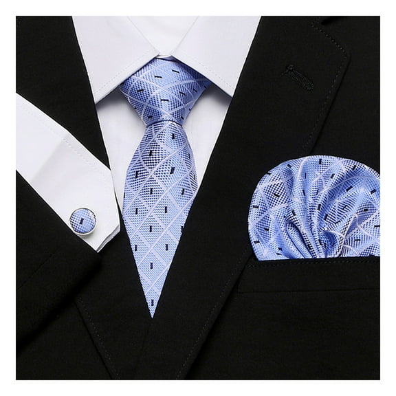HUANLEDASH Tie Kerchief Cufflink Set Wedding Gift Tie Pocket Squares Set Necktie Plaid Print Silky Smooth Formal Business Style Commute Wedding Party Tie