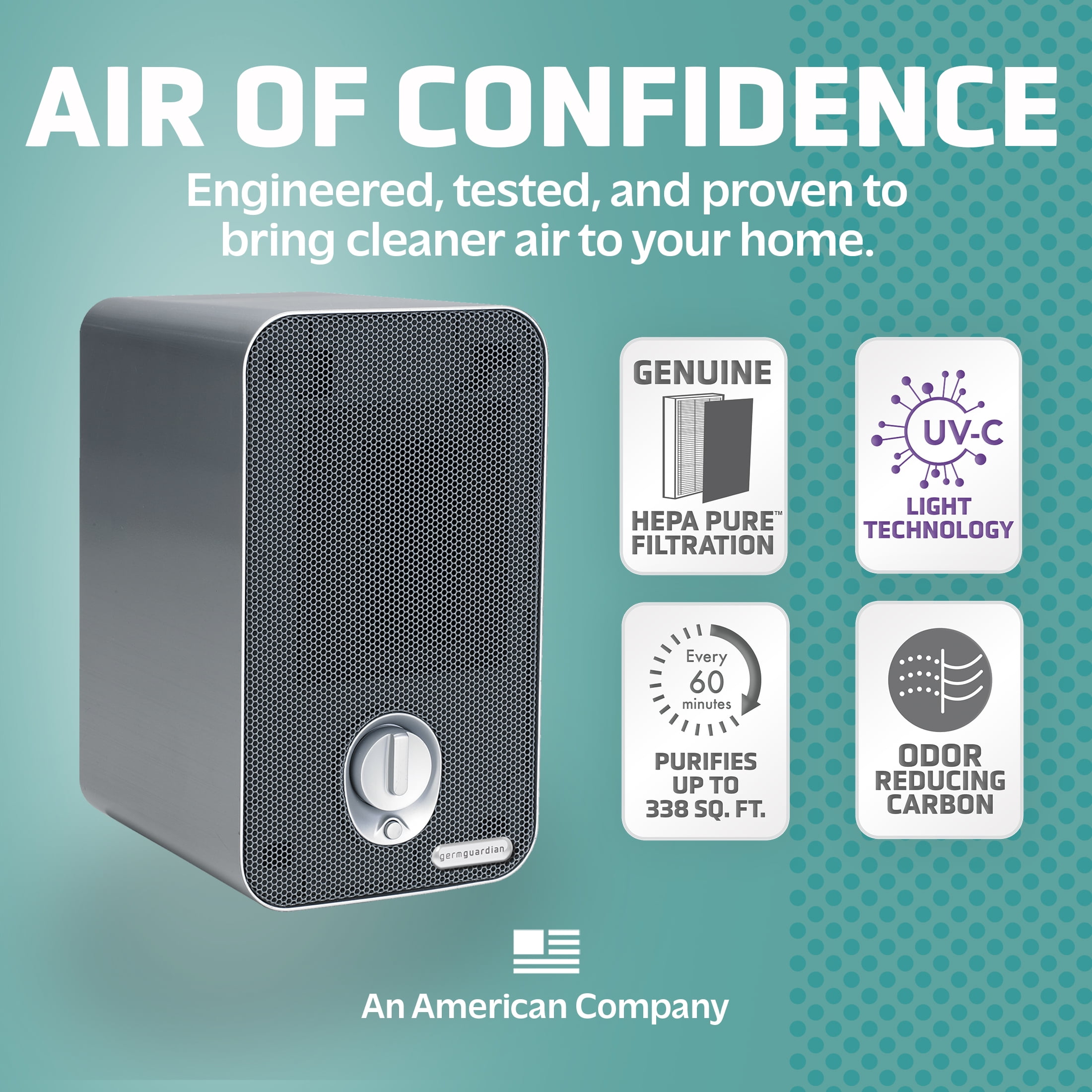 GermGuardian 338 Sq. ft HEPA Pure Filter Tabletop Air Purifier, with UV-C, Silver, AC4100