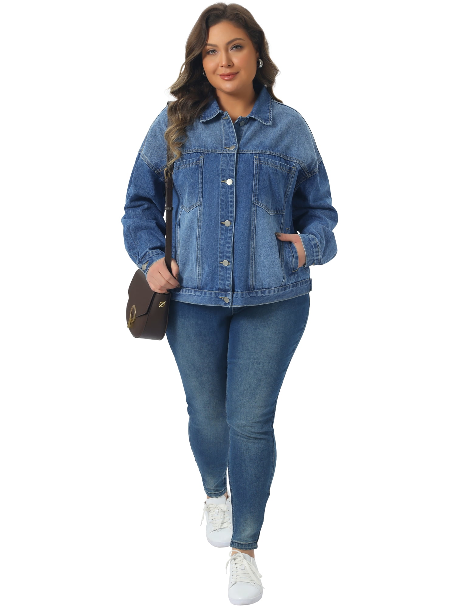 DARING DIVA Women's Plus Denim Long Sleeve Button Washed Jacket 4X Blue
