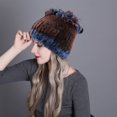 thumbnail image 3 of Contrast Color Furry Hat for Women  Winter Beanie with Patchwork, 3 of 4