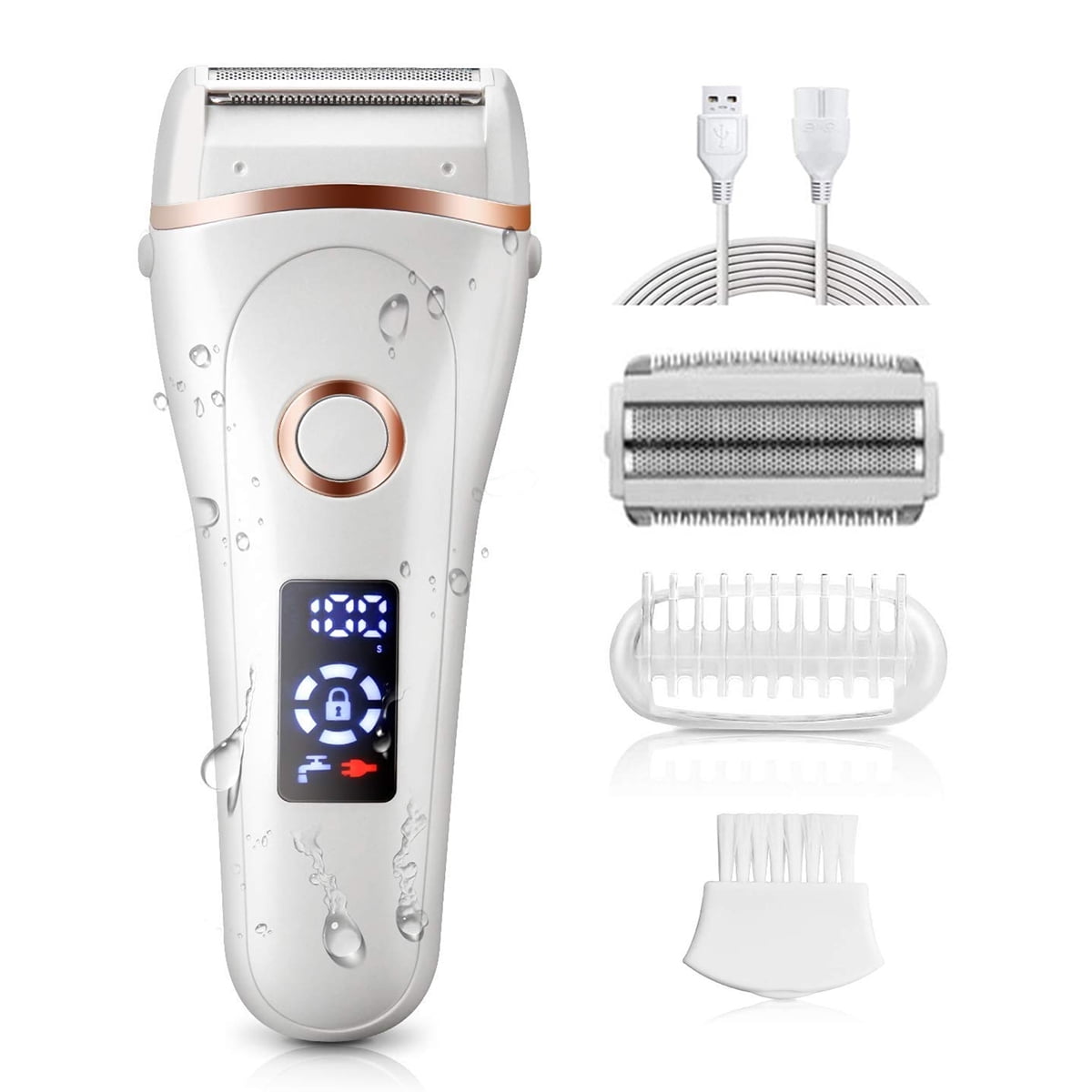 Electric Razor for Women, Hair Removal for Women 3 in 1 Wet & Dry Painless Rechargeable for Face, Legs, Underarms, Portable Waterproof Bikini Trimmer Lady Shaver with Child Lock, LED Display