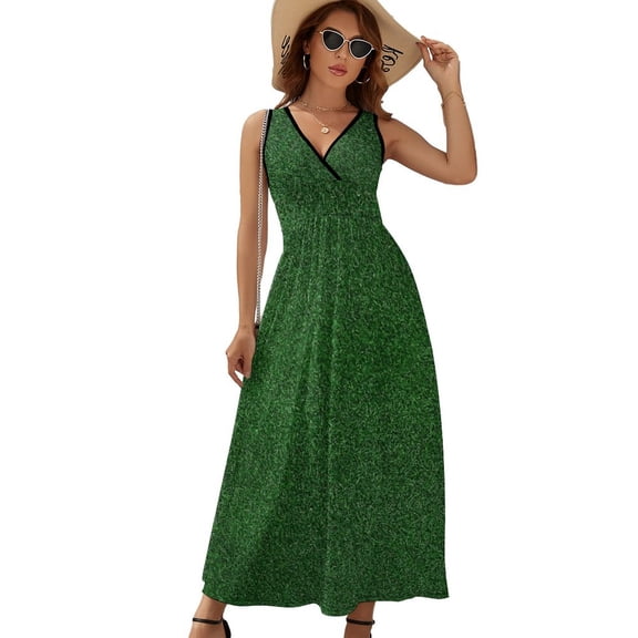 Grass Turf Fake Grass Green Grass Womens Night Club Maxi Dress V Neck Sleeveless Bohemia Long Dresses