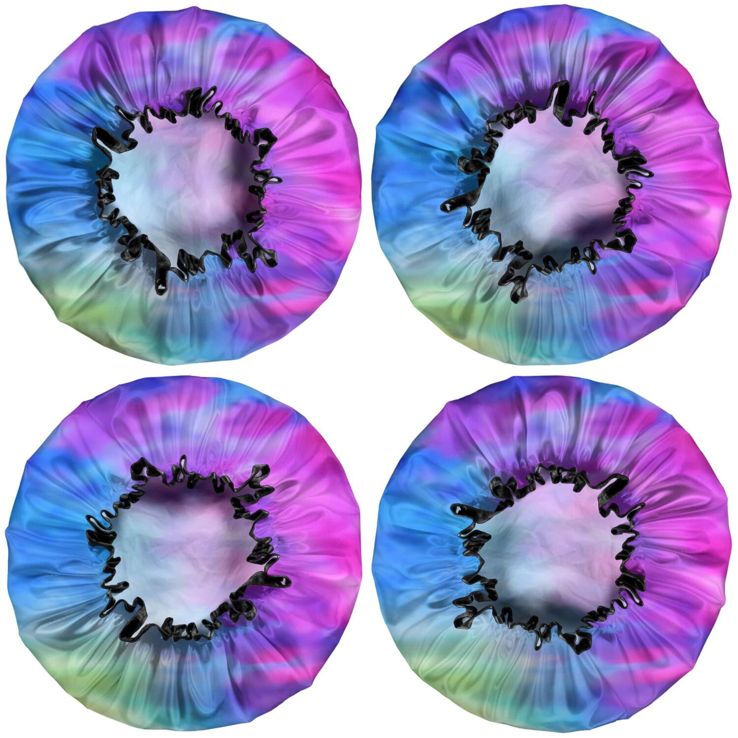 Shower Caps,Colorful Tie Dye Pattern Waterproof Shower Cap for Women 4 Pieces,Double Reusable Hair Cover for Shower PEVA Elastic Stretch Hem